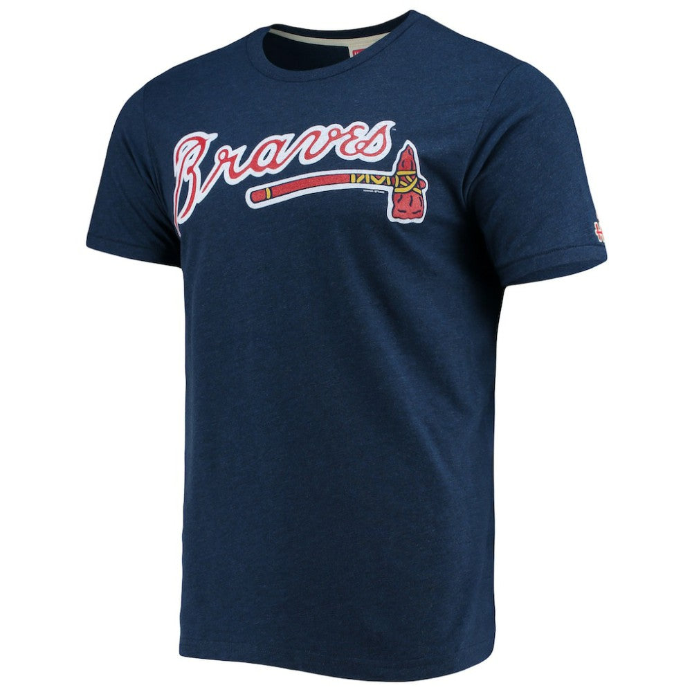 Atlanta Braves Homage Hand-Drawn Logo Tri-Blend T-Shirt - Navy T-shirts