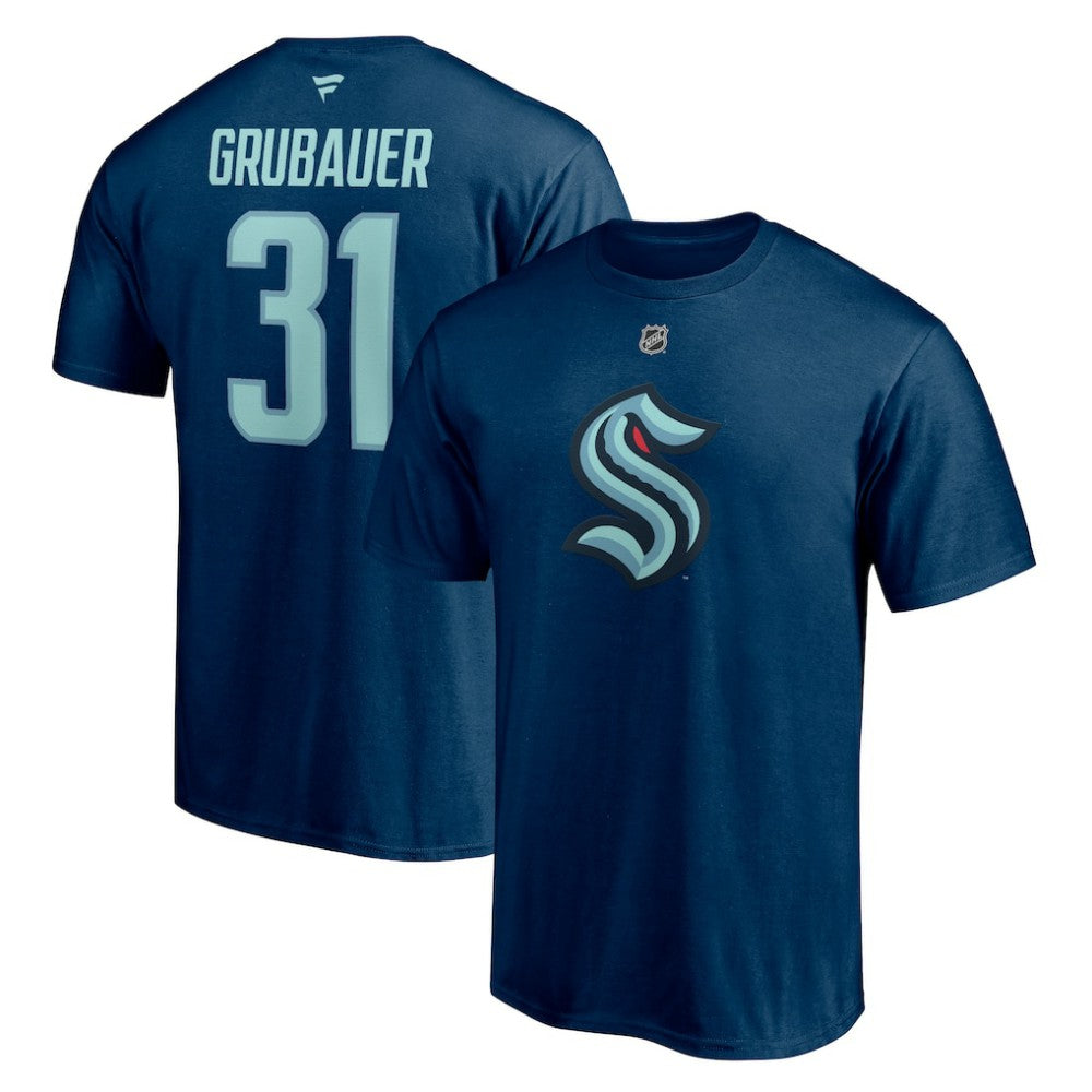 Philipp Grubauer Seattle Kraken Fanatics Authentic Stack Name & Number T-Shirt - Deep Sea Blue | US 4454664