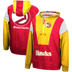 Atlanta Hawks Hardwood Classics Highlight Reel Windbreaker Half-Zip Hoodie Jacket Red/Yellow - Mitchell & Ness