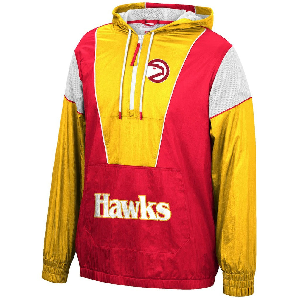 Atlanta Hawks Hardwood Classics Highlight Reel Windbreaker Half-Zip Hoodie Jacket Red/Yellow - Mitchell & Ness