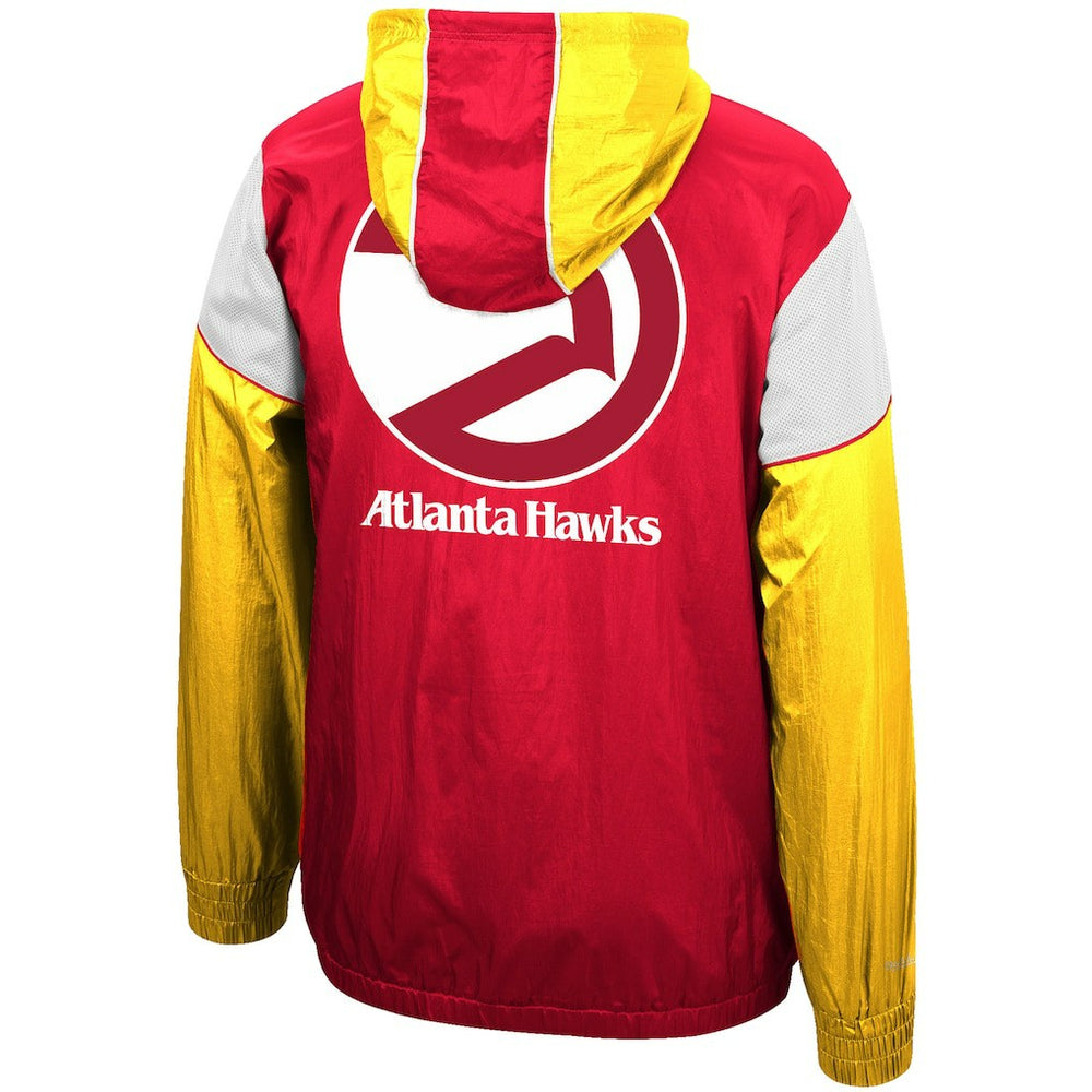 Atlanta Hawks Hardwood Classics Highlight Reel Windbreaker Half-Zip Hoodie Jacket Red/Yellow - Mitchell & Ness