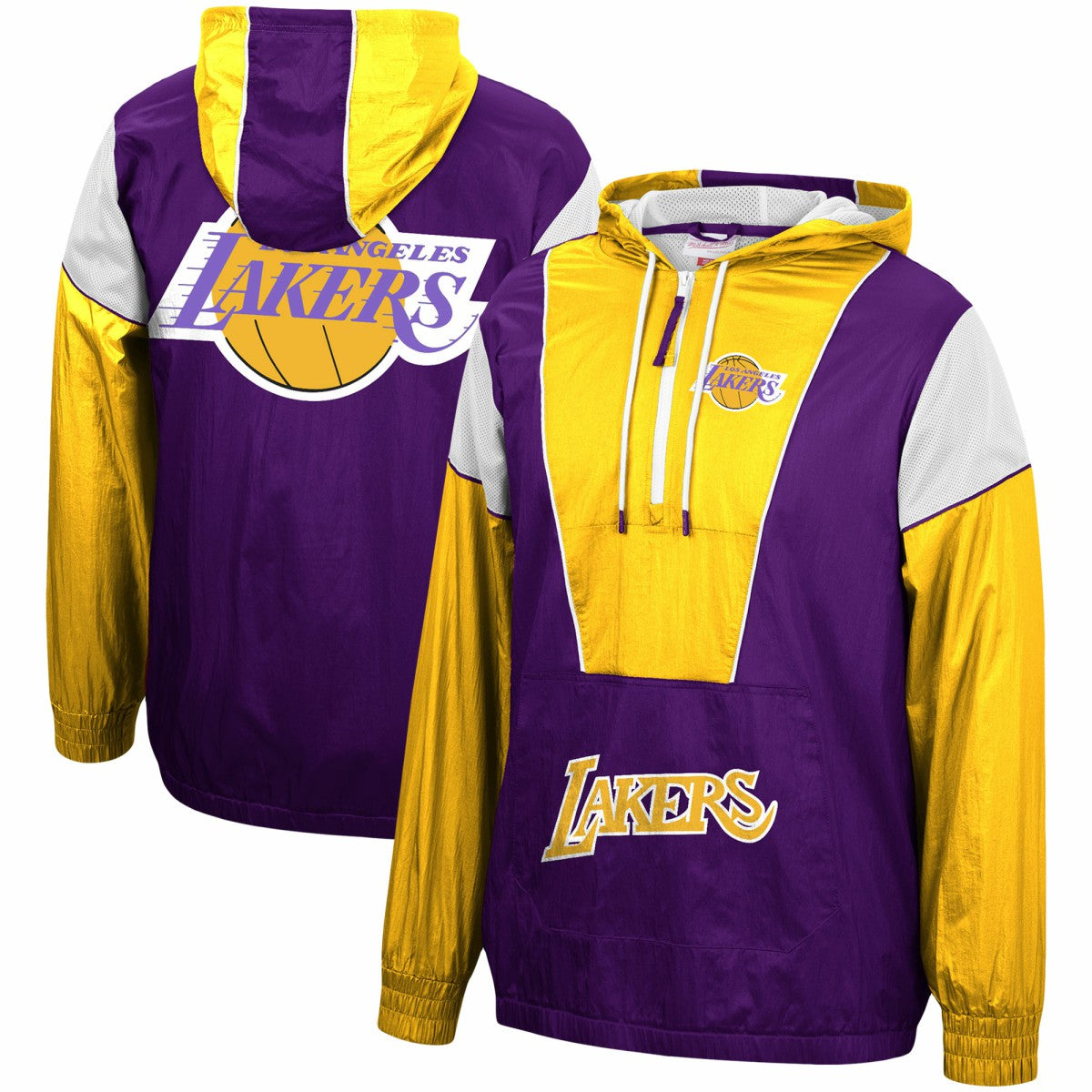 Los Angeles Lakers Hardwood Classics Highlight Reel Windbreaker Half-Zip Hoodie Jacket Purple/Gold - Mitchell & Ness