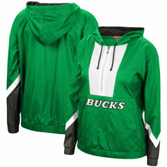 Milwaukee Bucks Women's Half-Zip Windbreaker 2.0 Hoodie Green - Mitchell & Ness
