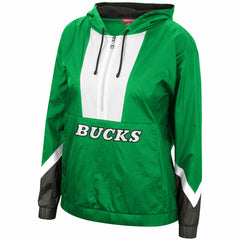 Milwaukee Bucks Women's Half-Zip Windbreaker 2.0 Hoodie Green - Mitchell & Ness