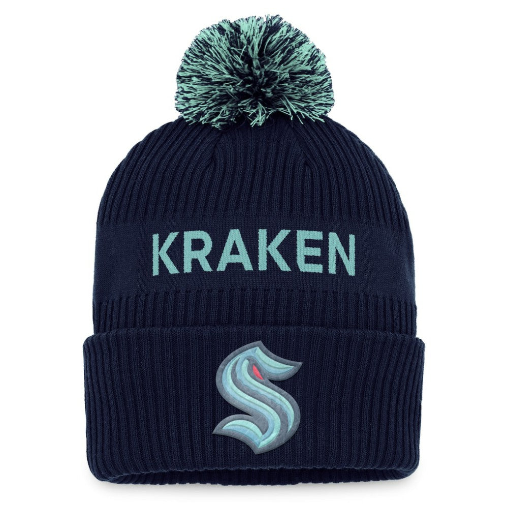 Seattle Kraken Fanatics 2022 NHL Draft Authentic Pro Cuffed Knit Hat with Pom - Deep Sea Blue/Light Blue | US 4464705