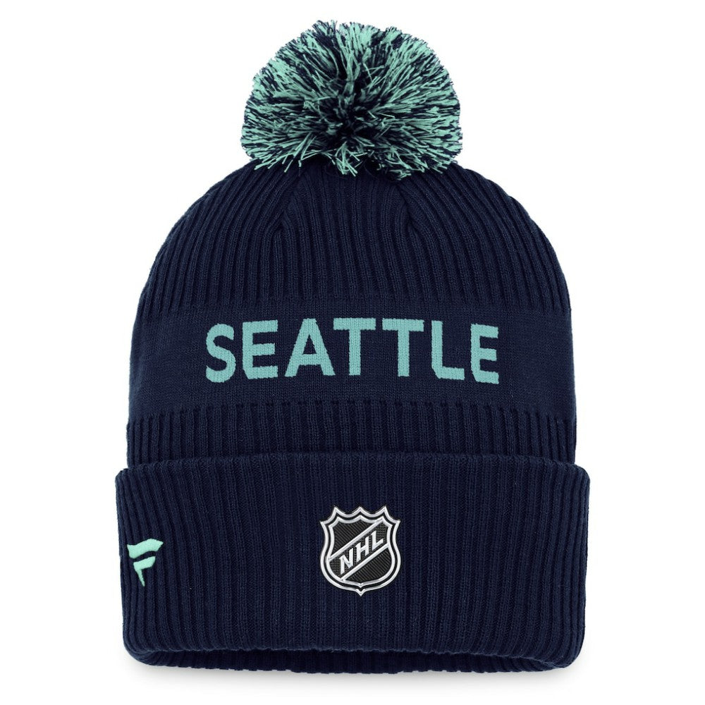 Seattle Kraken Fanatics 2022 NHL Draft Authentic Pro Cuffed Knit Hat with Pom - Deep Sea Blue/Light Blue | US 4464705
