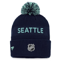 Seattle Kraken Fanatics 2022 NHL Draft Authentic Pro Cuffed Knit Hat with Pom - Deep Sea Blue/Light Blue | US 4464705