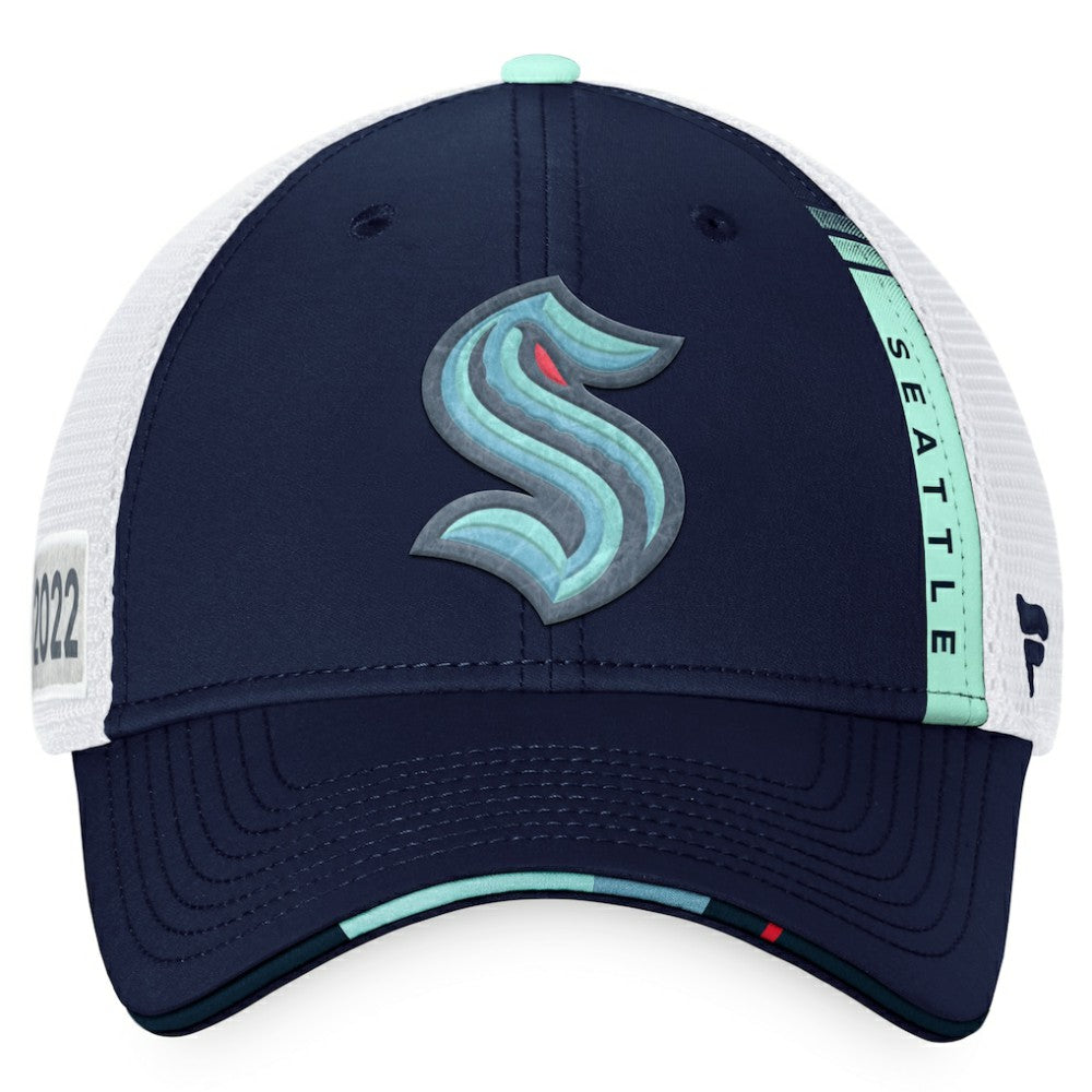 Seattle Kraken Fanatics 2022 NHL Draft Authentic Pro On Stage Trucker Adjustable Hat - Navy/White | US 4464798