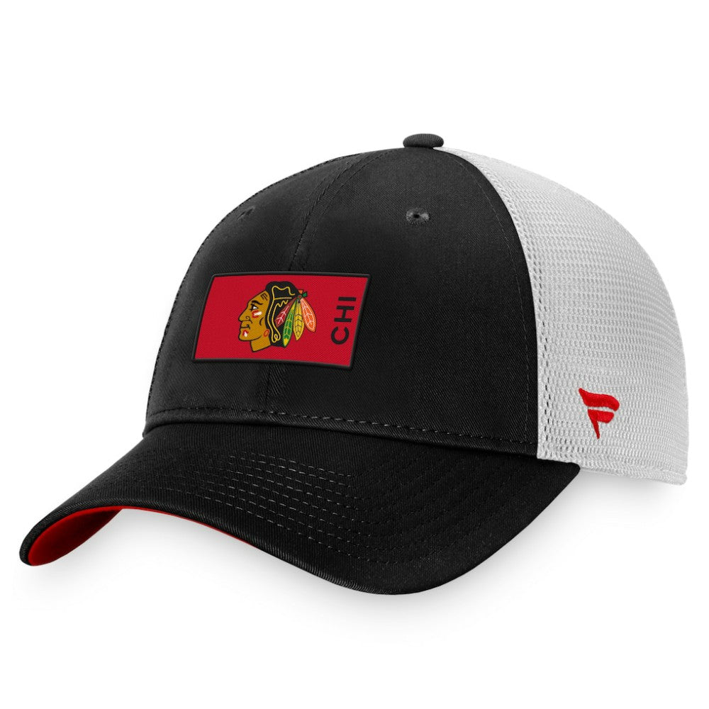 Chicago Blackhawks Fanatics Authentic Pro Rink Trucker Snapback Hat - Black/White | US 4465051