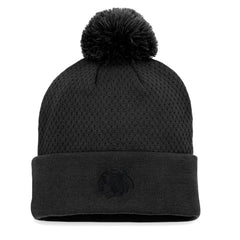 Chicago Blackhawks Fanatics Women's Authentic Pro Road Cuffed Knit Hat with Pom - Black | US 4465275
