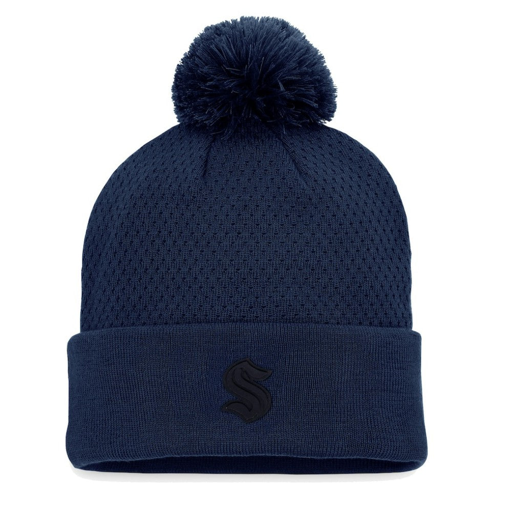 Seattle Kraken Fanatics Women's Authentic Pro Road Cuffed Knit Hat with Pom - Deep Sea Blue | US 4465302