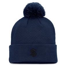 Seattle Kraken Fanatics Women's Authentic Pro Road Cuffed Knit Hat with Pom - Deep Sea Blue | US 4465302