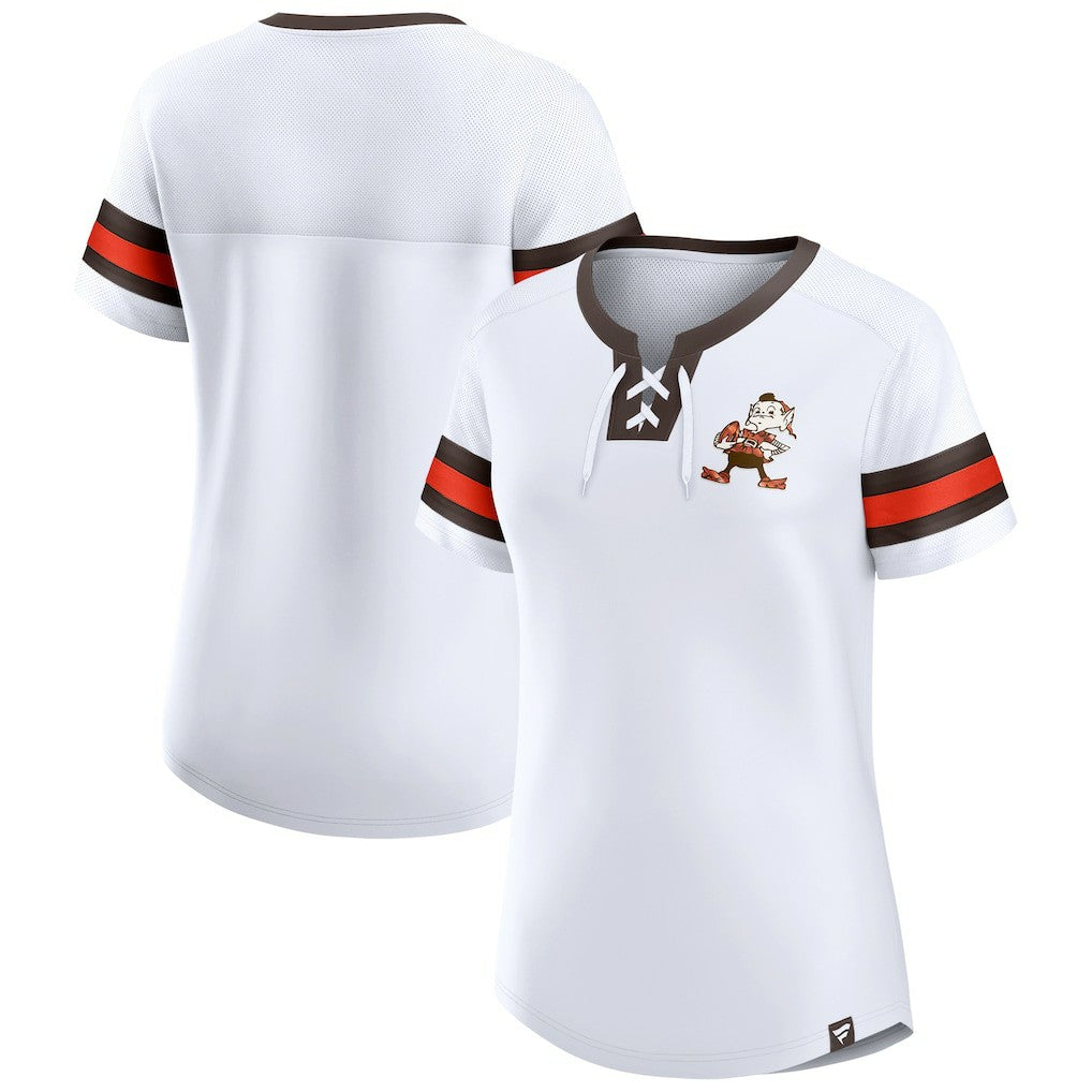 Cleveland Browns Women's Brownie The Elf Gridiron Classics Sunday Best Lace-Up T-Shirt - White T-shirts