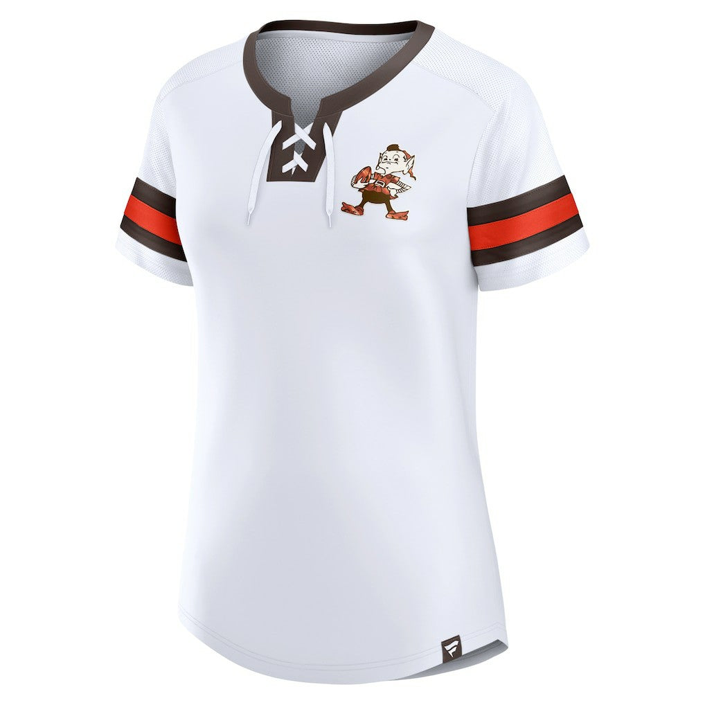 Cleveland Browns Women's Brownie The Elf Gridiron Classics Sunday Best Lace-Up T-Shirt - White T-shirts