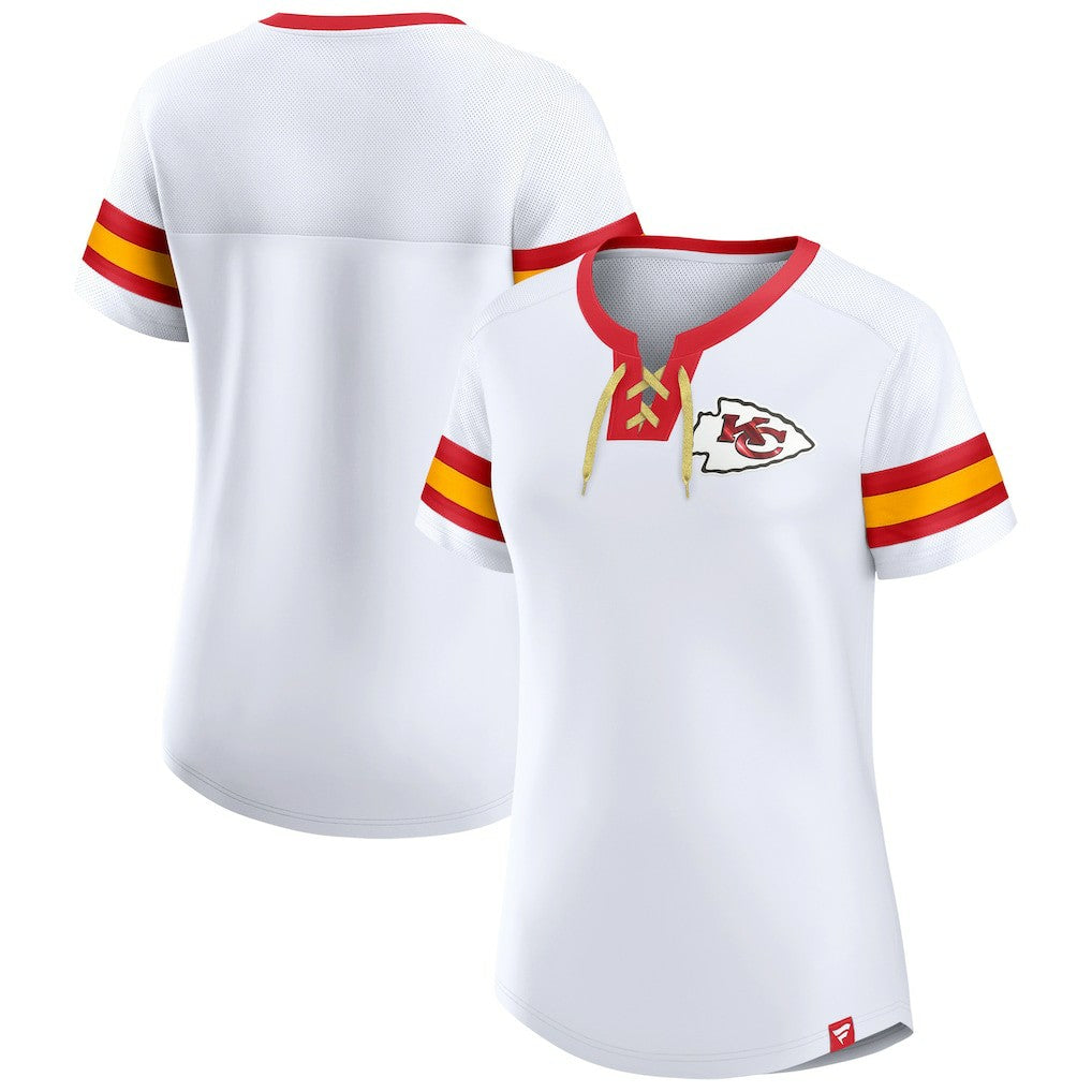 Kansas City Chiefs Women's Sunday Best Lace-Up T-Shirt - White T-shirts