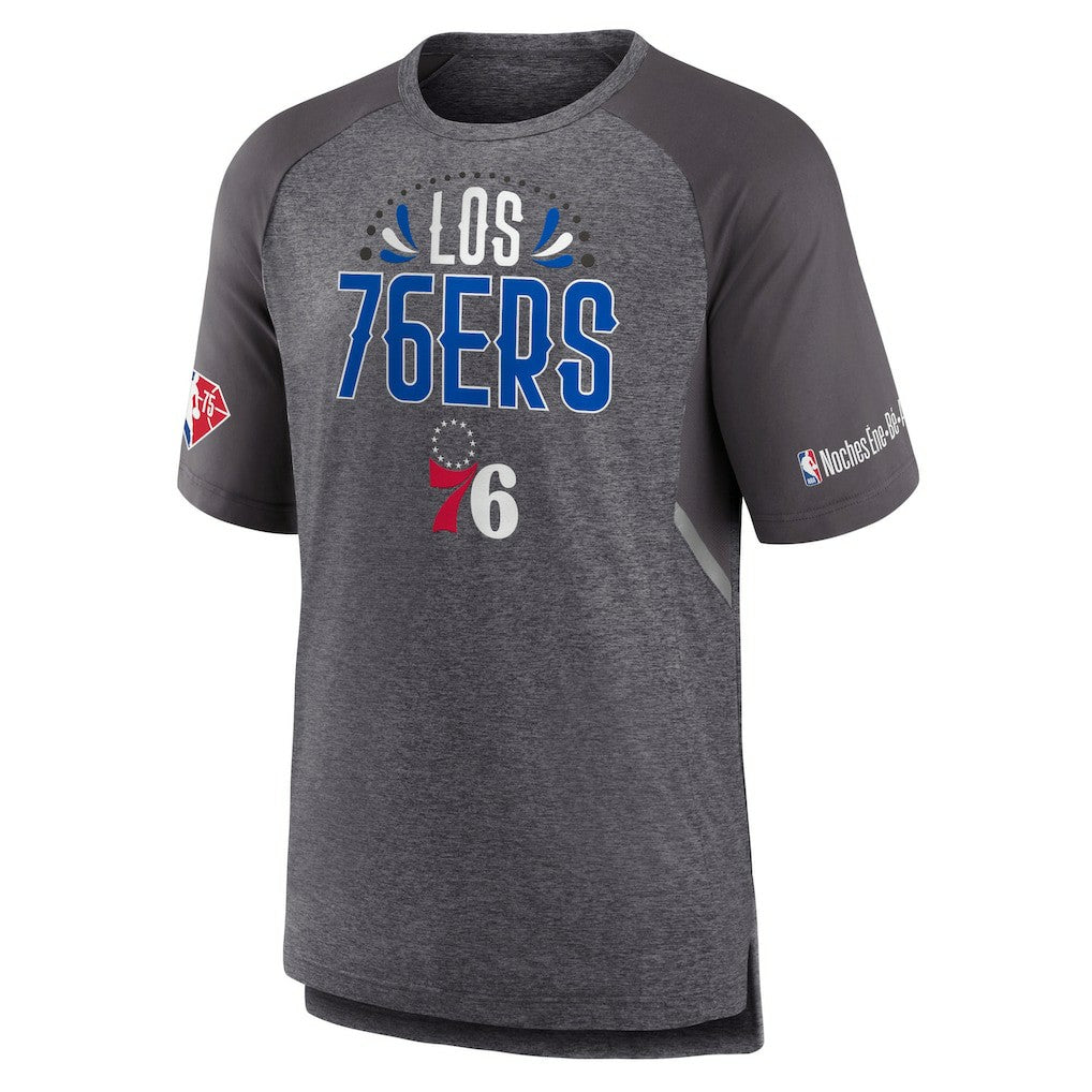 Philadelphia 76ers 2022 Noches Ene-Be-A Core Shooting Raglan T-Shirt Heathered Gray - Fanatics