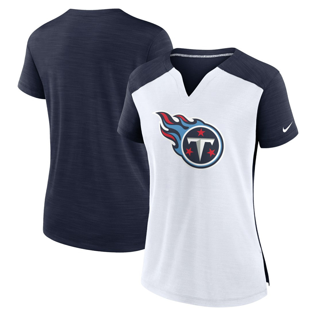 Tennessee Titans Women's Impact Exceed Performance Notch Neck T-Shirt - White/Navy T-shirts