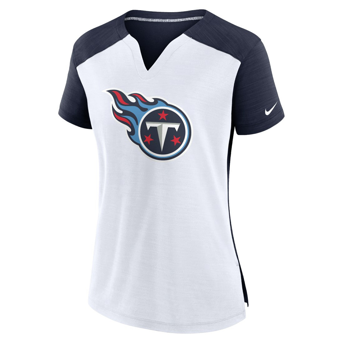 Tennessee Titans Women's Impact Exceed Performance Notch Neck T-Shirt - White/Navy T-shirts
