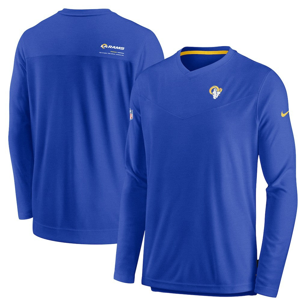 Los Angeles Rams Sideline Coach Chevron Lock Up Long Sleeve V-Neck Performance T-Shirt - Royal T-shirts