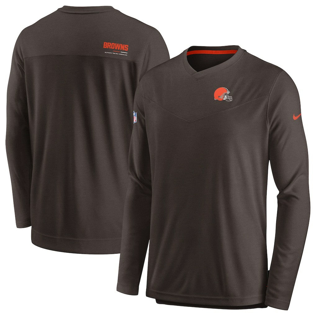 Cleveland Browns Sideline Coach Chevron Lock Up Long Sleeve V-Neck Performance T-Shirt - Brown T-shirts