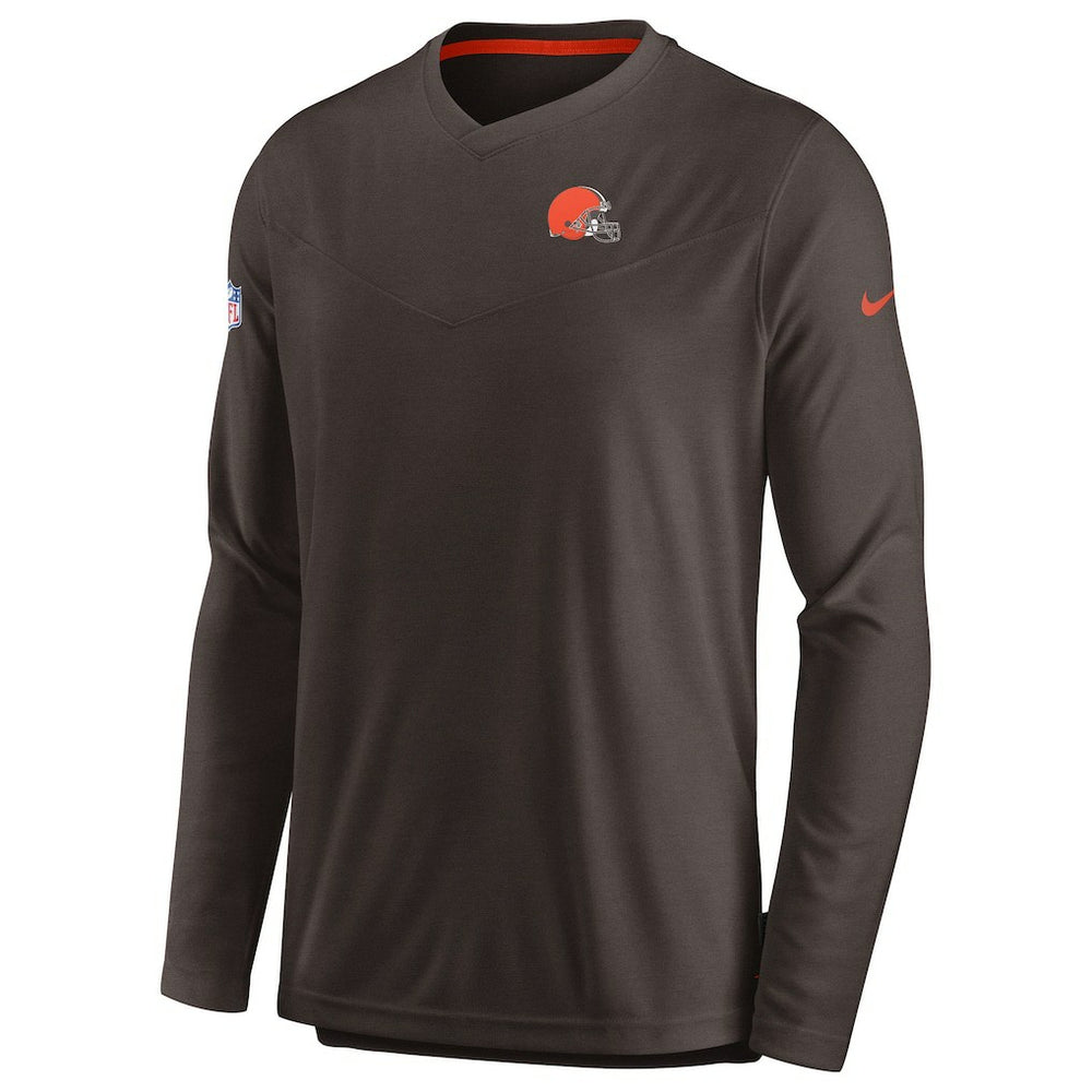 Cleveland Browns Sideline Coach Chevron Lock Up Long Sleeve V-Neck Performance T-Shirt - Brown T-shirts