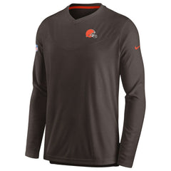 Cleveland Browns Sideline Coach Chevron Lock Up Long Sleeve V-Neck Performance T-Shirt - Brown T-shirts
