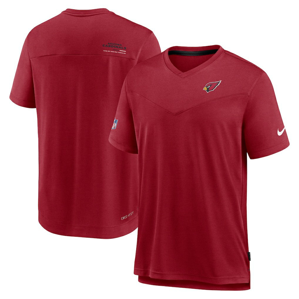 Arizona Cardinals Sideline Coach Chevron Lock Up Logo V-Neck Performance T-Shirt - Cardinal T-shirts