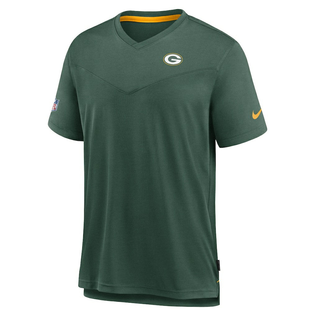 Green Bay Packers Sideline Coach Chevron Lock Up Logo V-Neck Performance T-Shirt - Heather Kelly Green T-shirts