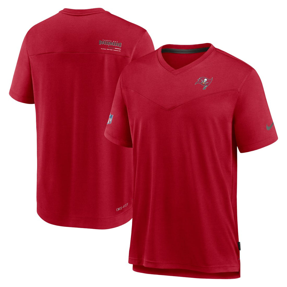 Tampa Bay Buccaneers Sideline Coach Chevron Lock Up Logo V-Neck Performance T-Shirt - Red T-shirts