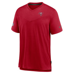 Tampa Bay Buccaneers Sideline Coach Chevron Lock Up Logo V-Neck Performance T-Shirt - Red T-shirts