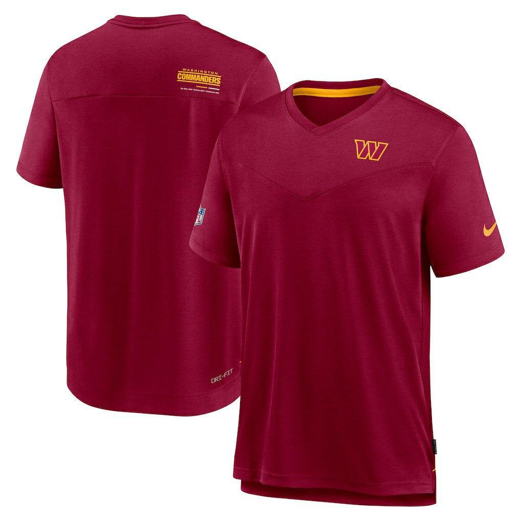 Washington Commanders Sideline Coach Chevron Lock Up Logo V-Neck Performance T-Shirt - Burgundy T-shirts