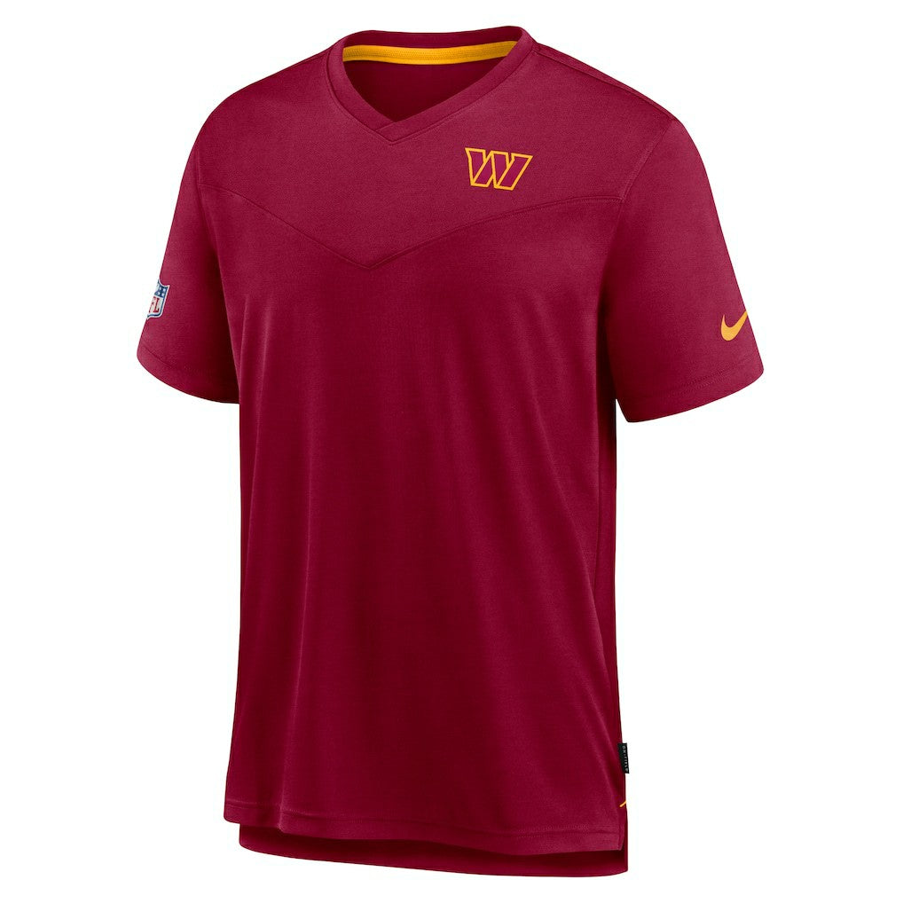 Washington Commanders Sideline Coach Chevron Lock Up Logo V-Neck Performance T-Shirt - Burgundy T-shirts