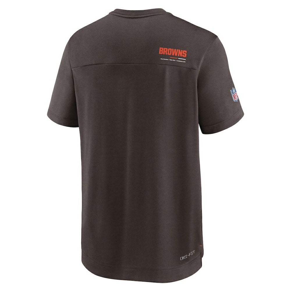Cleveland Browns Sideline Coach Chevron Lock Up Logo V-Neck Performance T-Shirt - Brown T-shirts