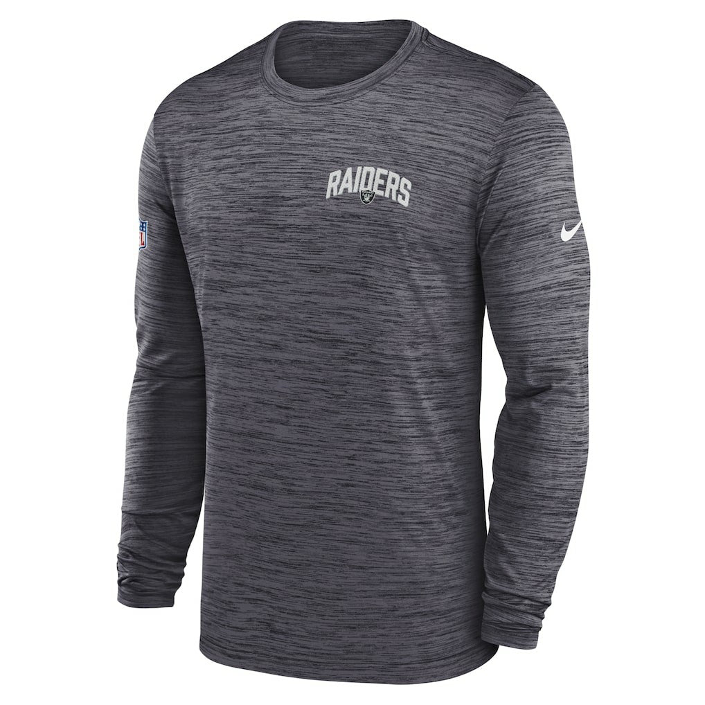 Las Vegas Raiders Sideline Velocity Athletic Stack Performance Long Sleeve T-Shirt - Charcoal T-shirts