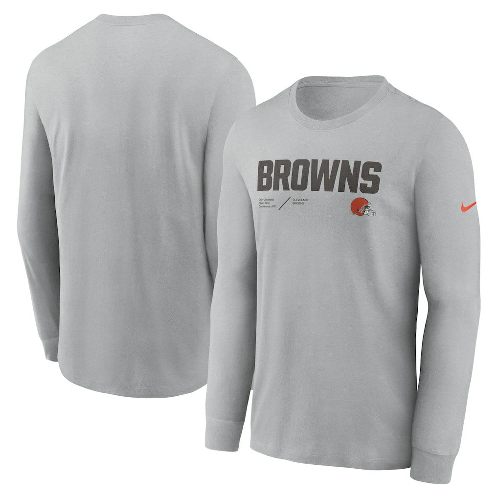 Cleveland Browns Sideline Infograph Lock Up Performance Long Sleeve T-Shirt - Silver T-shirts