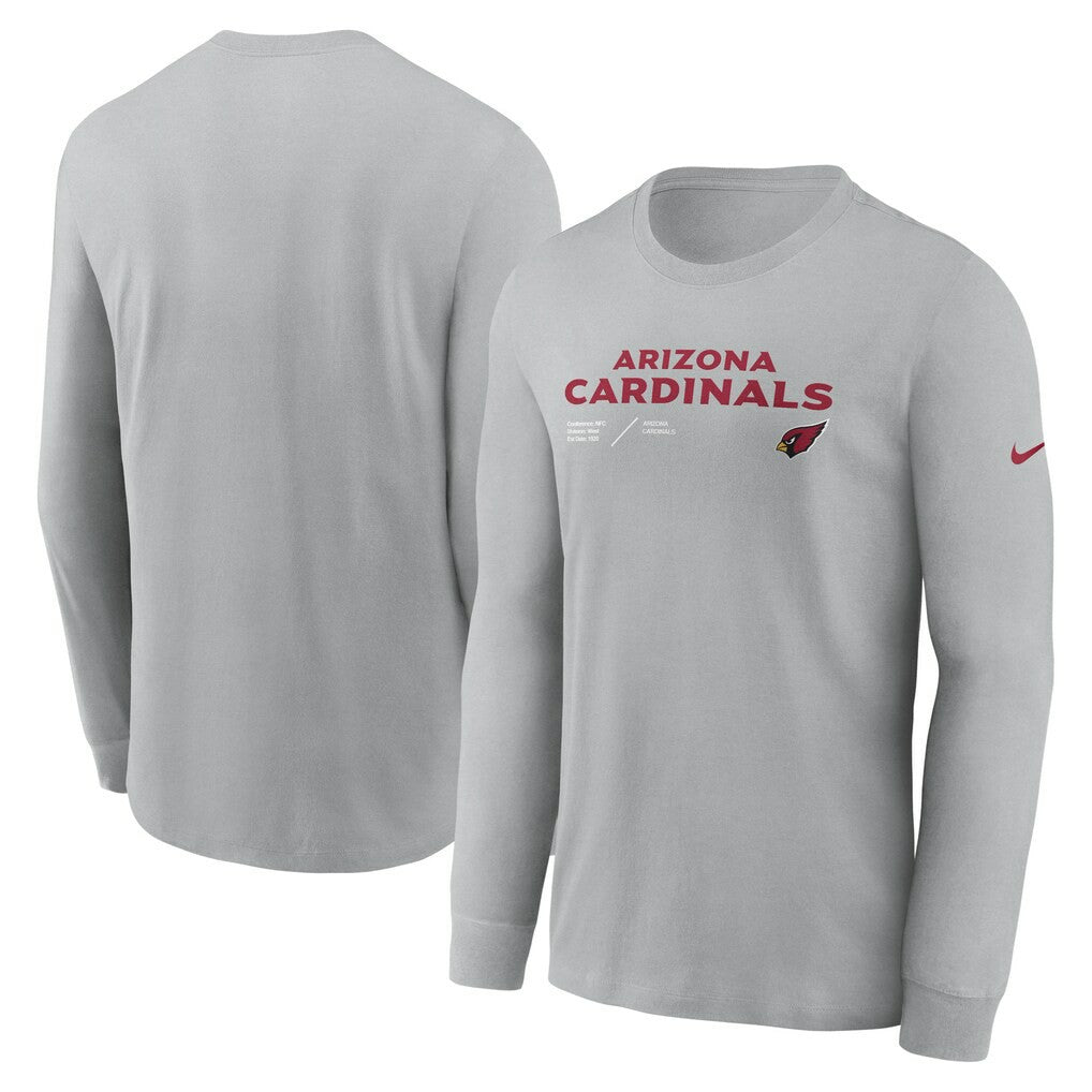 Arizona Cardinals Sideline Infograph Lock Up Performance Long Sleeve T-Shirt - Gray T-shirts