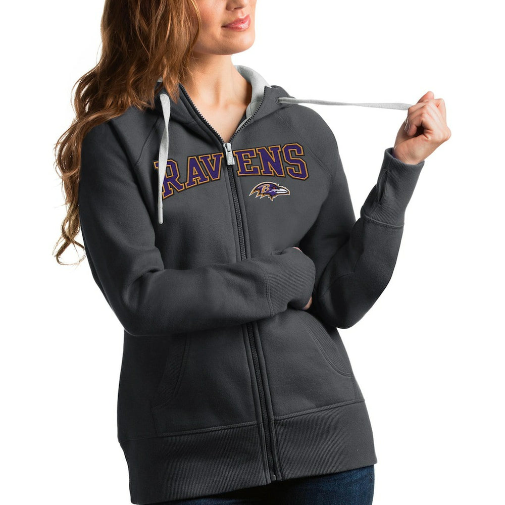 Baltimore Ravens Antigua Women's Wordmark Victory Full-Zip Hoodie - Charcoal Hoodies