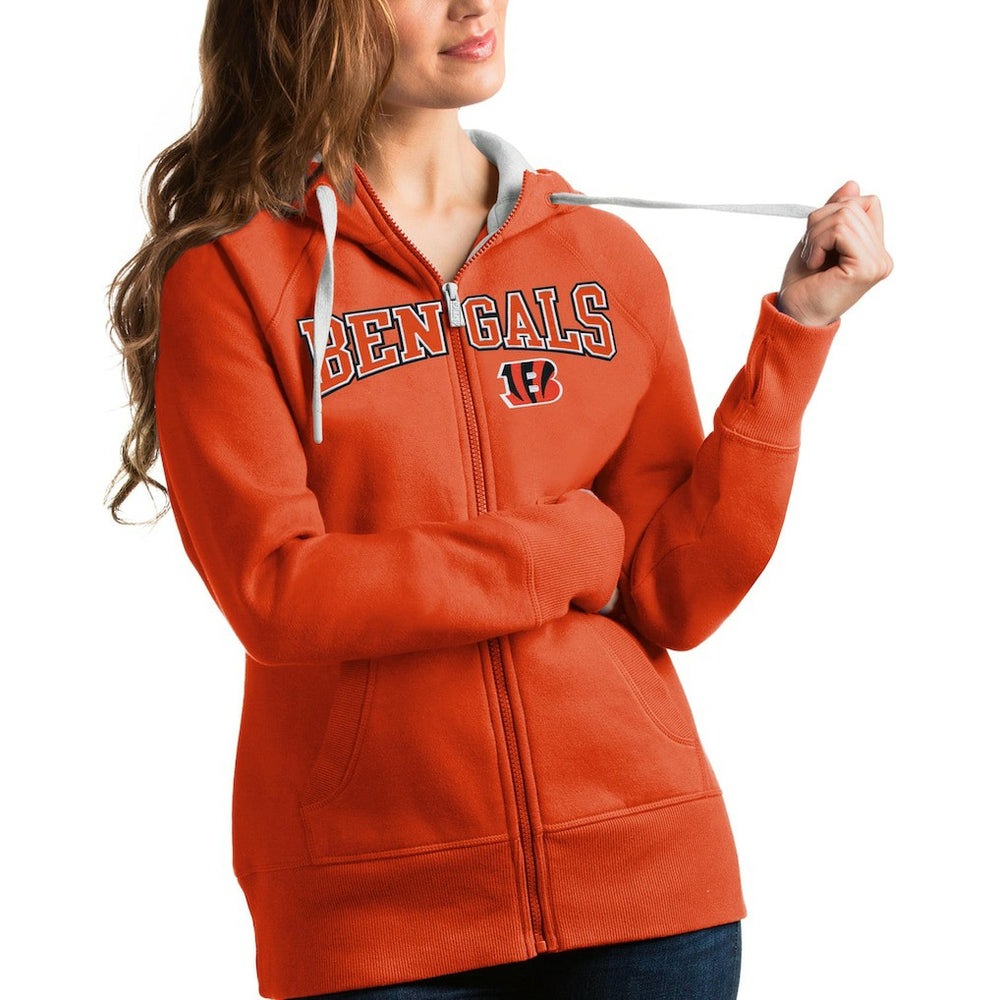 Cincinnati Bengals Antigua Women's Wordmark Victory Full-Zip Hoodie - Orange Hoodies