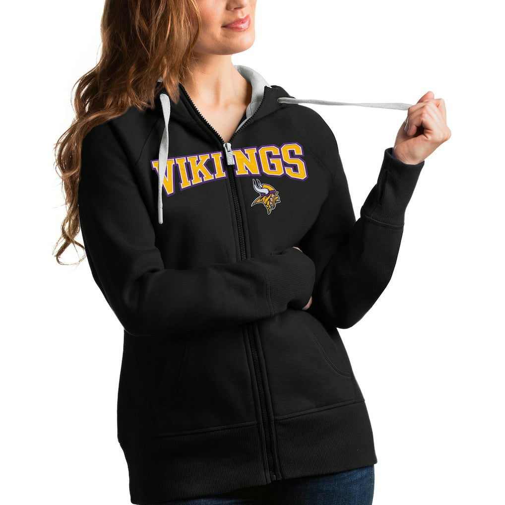 Minnesota Vikings Antigua Women's Wordmark Victory Full-Zip Hoodie - Black Hoodies