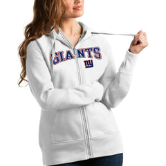 New York Giants Antigua Women's Wordmark Victory Full-Zip Hoodie - White Hoodies