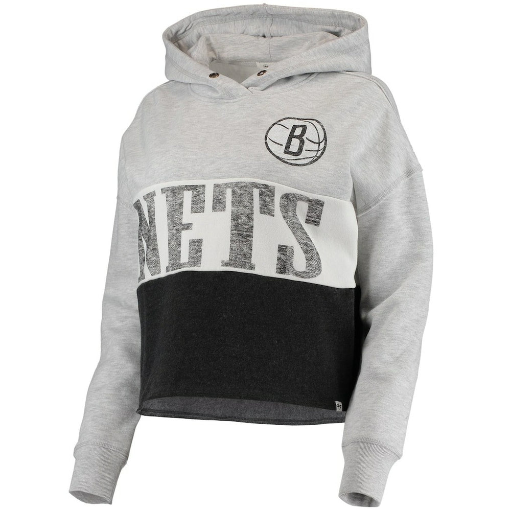 Brooklyn Nets '47 Women's Lizzy Cutoff Pullover Hoodie Heathered Gray/Heathered Black - 47 brand
