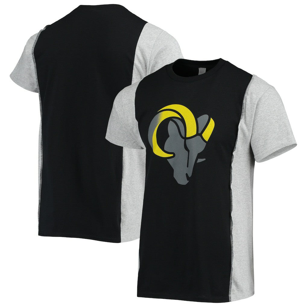 Los Angeles Rams Refried Apparel Sustainable Split T-Shirt - Black/Heathered Gray T-shirts