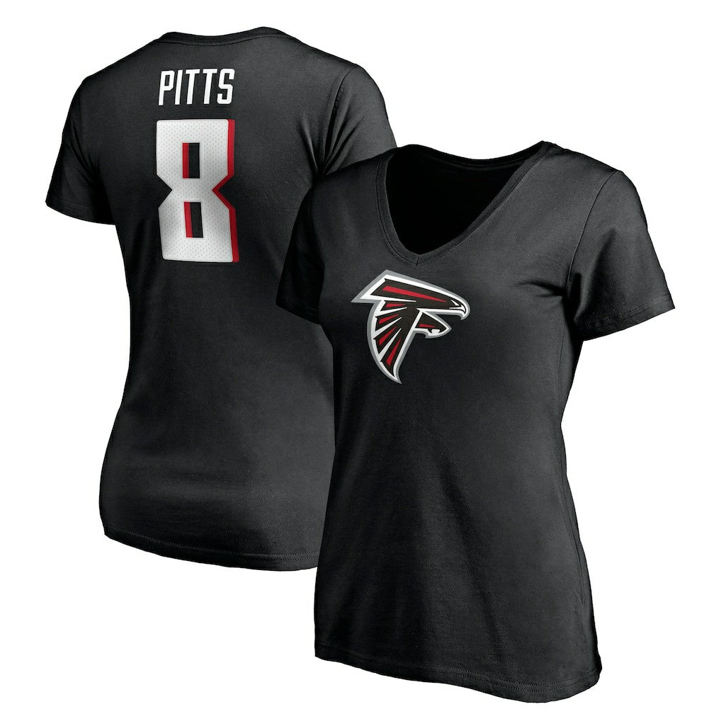 Kyle Pitts Atlanta Falcons Women's Player Icon Name & Number V-Neck T-Shirt - Black T-shirts