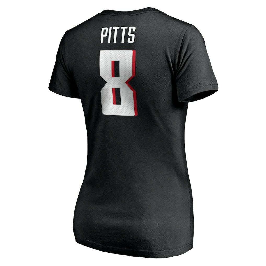 Kyle Pitts Atlanta Falcons Women's Player Icon Name & Number V-Neck T-Shirt - Black T-shirts