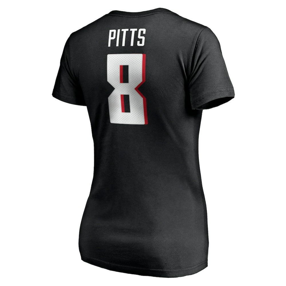 Kyle Pitts Atlanta Falcons Women's Player Icon Name & Number V-Neck T-Shirt - Black T-shirts
