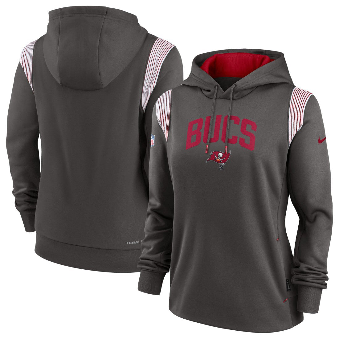 Tampa Bay Buccaneers Women's Sideline Stack Performance Pullover Hoodie - Pewter Hoodies
