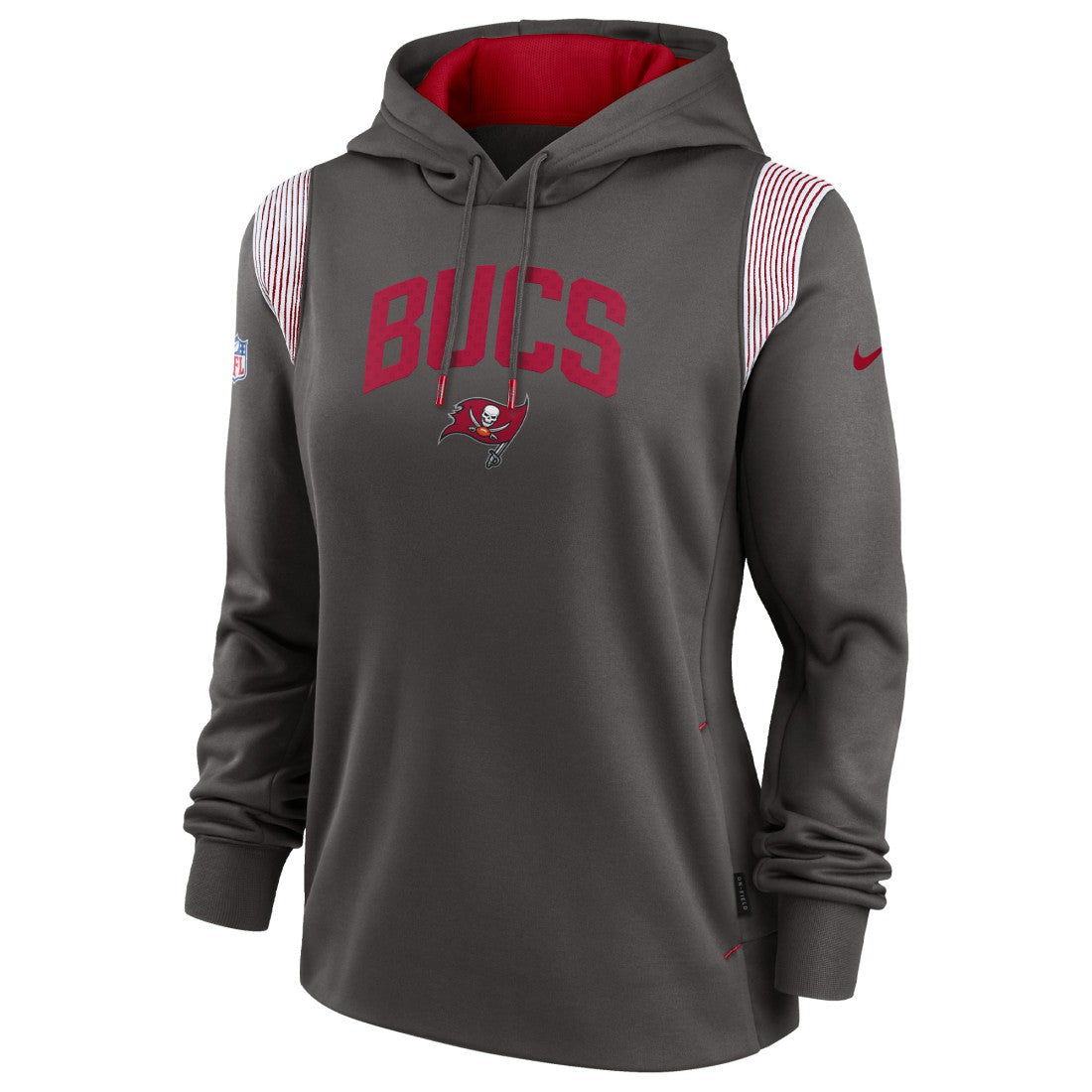 Tampa Bay Buccaneers Women's Sideline Stack Performance Pullover Hoodie - Pewter Hoodies