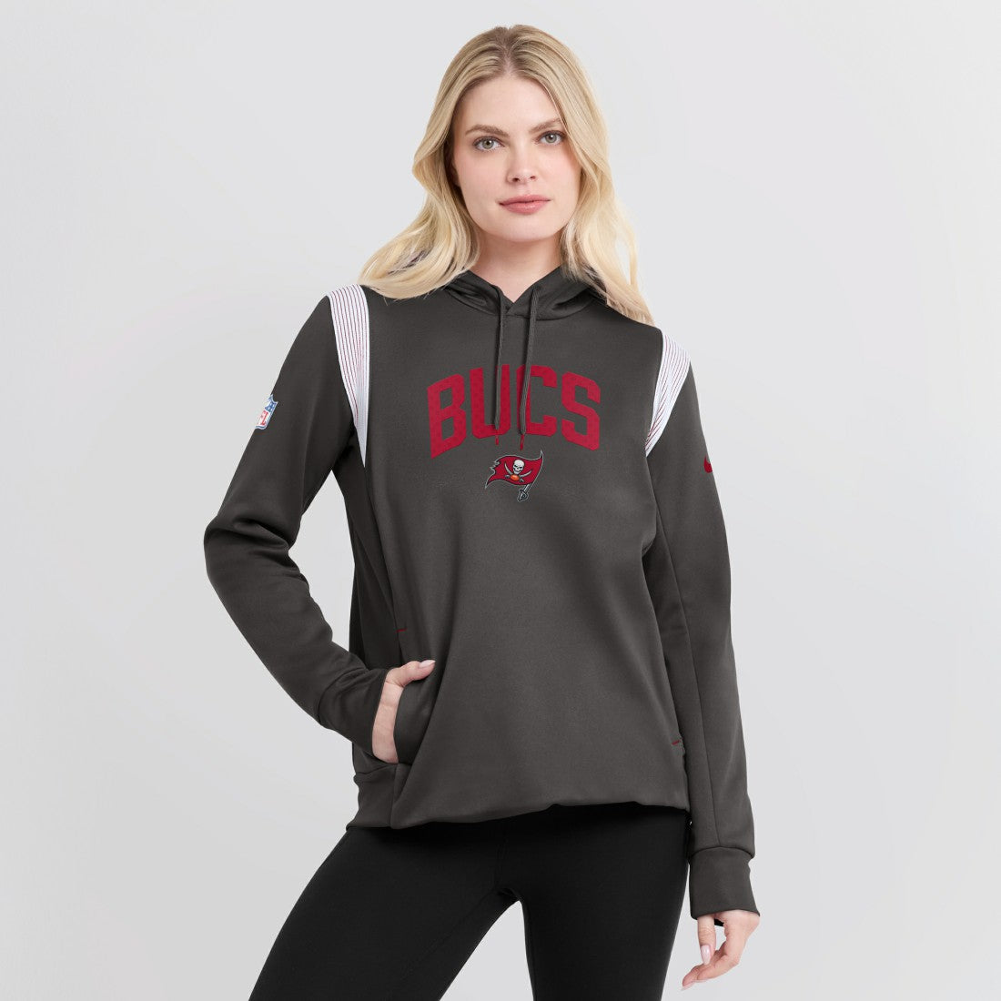 Tampa Bay Buccaneers Women's Sideline Stack Performance Pullover Hoodie - Pewter Hoodies