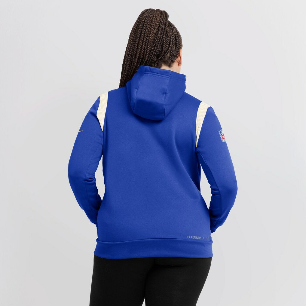 Los Angeles Rams Women's Sideline Stack Performance Pullover Hoodie - Royal Hoodies