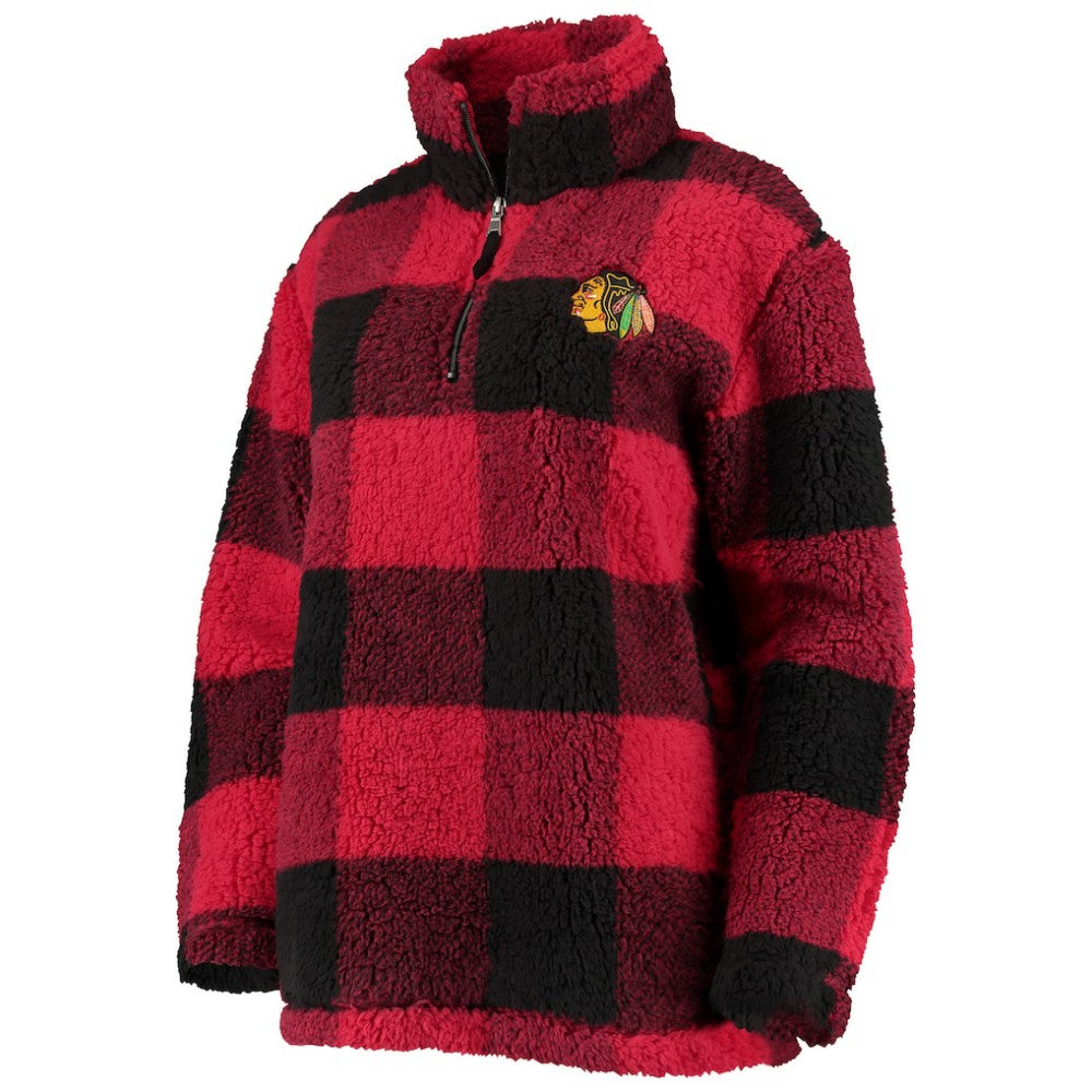 Chicago Blackhawks G-III 4Her by Carl Banks Women's Plaid Sherpa Quarter-Zip Jacket - Red/Black | US 4494520